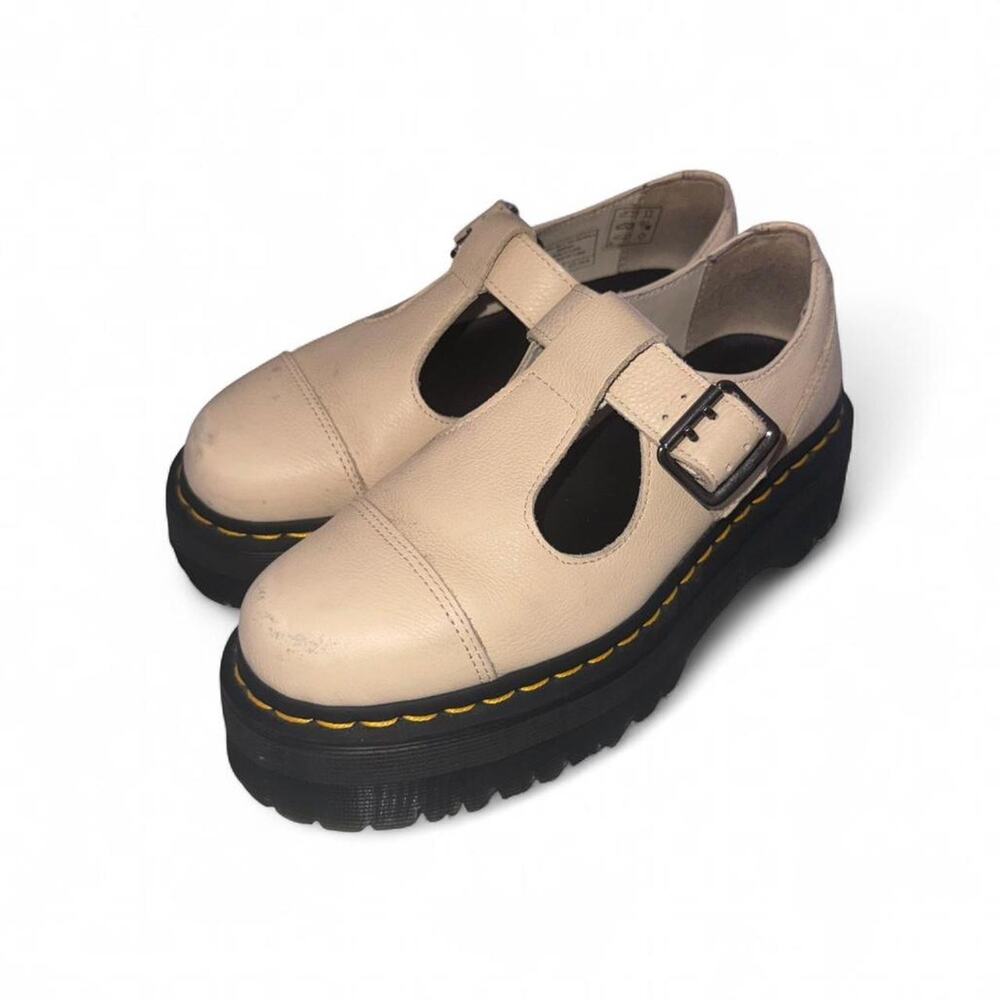 Dr. Martens Bethan Pisa Leather Platform Mary Jane Shoes Beige Cream Womens 6